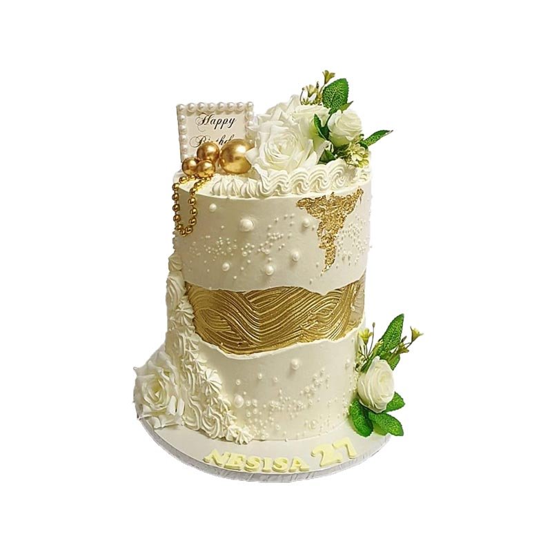 White Gold With Flowers Cake White Gold With Flowers Cake
